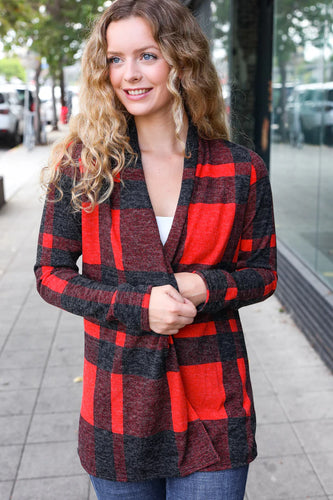 Red & Black Plaid Cardigan