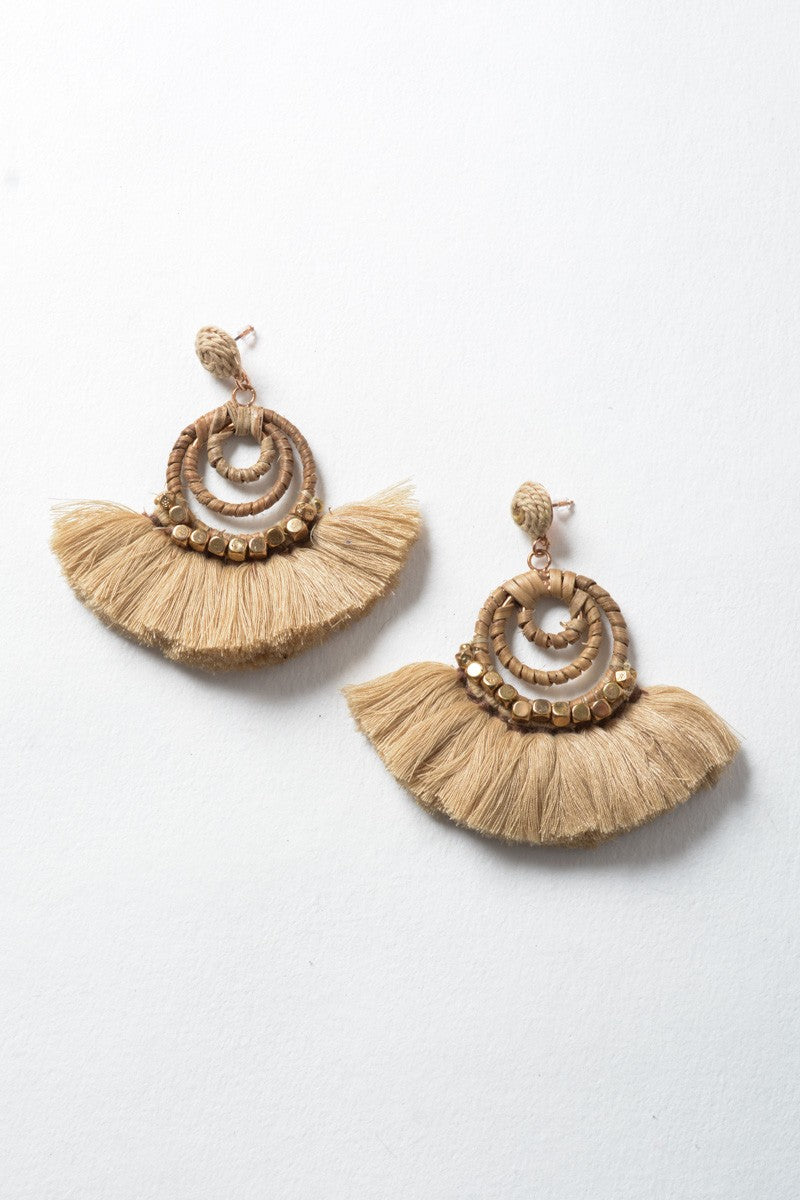 Fan Bead & Coil Dangle Drop Earrings