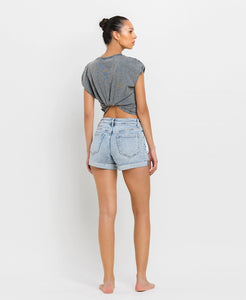 High Rise Single Cuff Denim Shorts