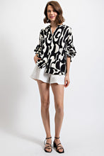 Load image into Gallery viewer, Geometric Print Ruffled Bell Sleeve Woven Top