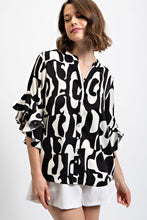 Load image into Gallery viewer, Geometric Print Ruffled Bell Sleeve Woven Top