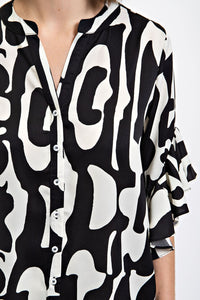 Geometric Print Ruffled Bell Sleeve Woven Top