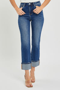 HIGH RISE CUFFED STRAIGHT JEANS