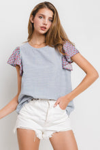 Load image into Gallery viewer, Contrast Striped Flare Sleeve Shirring Blouse Top