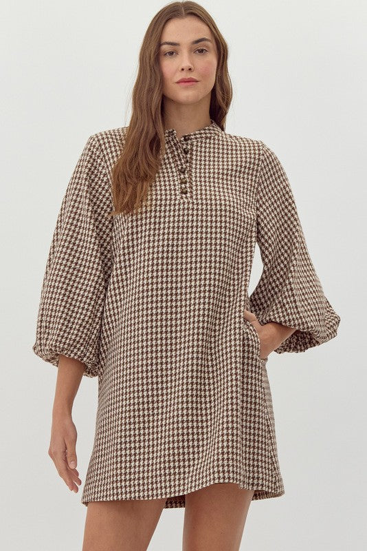 Hound's Tooth Check Dress with Pockets