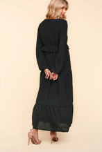 Load image into Gallery viewer, Black V Neck Pintuck Detail Solid Woven Dress