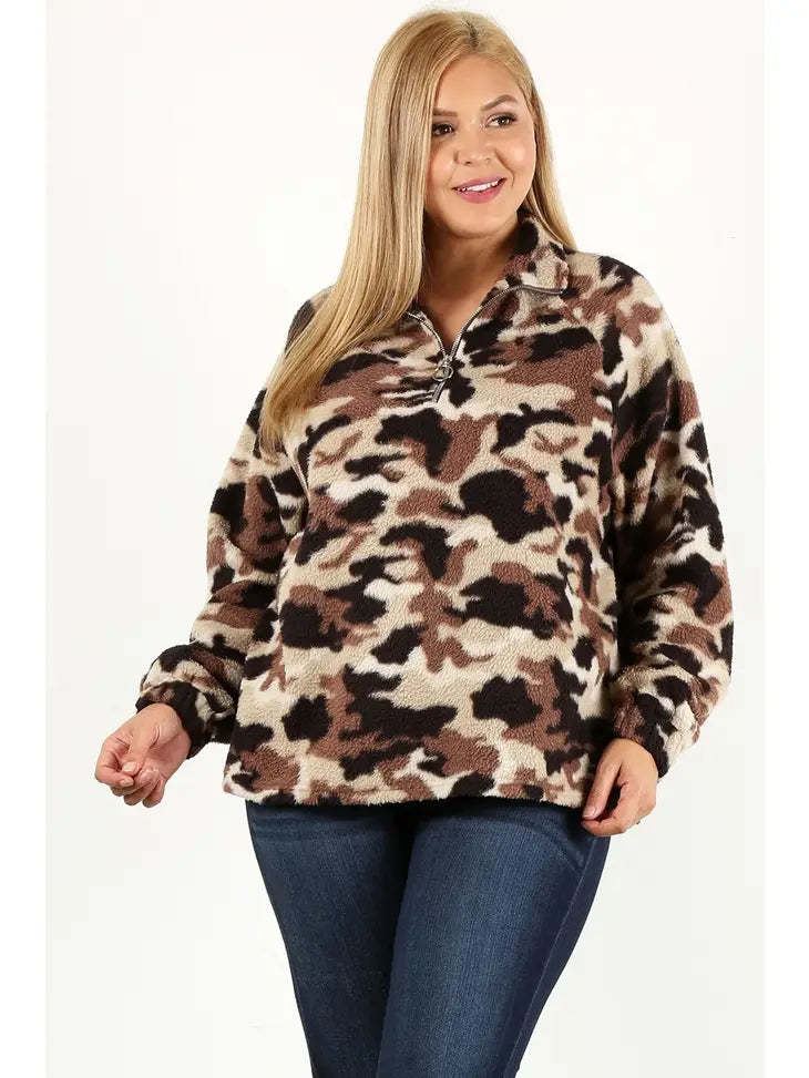 Haute Fox Camo Teddy Pullover Jacket