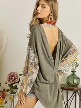 Load image into Gallery viewer, DROP SHOLDER LONG SLEEVE TOP WITH DEEP TWISTED OPEN BACK DETAIL