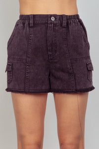 Washed Cotton Twill Washed Denim Cargo Shorts