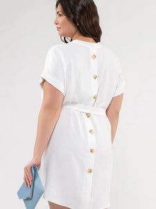 Back Buttoned Belted Dress