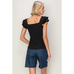 SQUARE Neck Jersey Ruffled Top