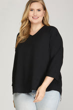 Load image into Gallery viewer, 3/4 SLEEVE V NECK WOVEN TOP