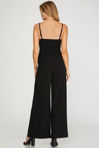 COWL NECK WIDE LEG HEAVY KNIT JUMPSUIT