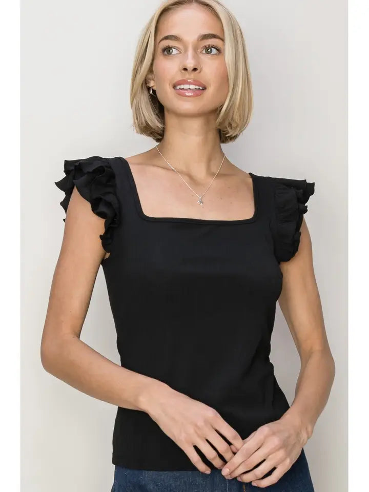 SQUARE Neck Jersey Ruffled Top