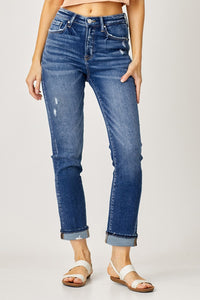 Mid Rise Cuffed Straight Jeans