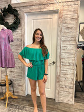 Load image into Gallery viewer, GREEN OFF SHOULDER SOLID ROMPER