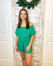 Load image into Gallery viewer, GREEN OFF SHOULDER SOLID ROMPER