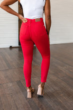 Load image into Gallery viewer, Ruby High Rise Control Top Garment Dyed Skinny Jeans in Red